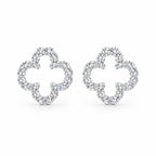 Pair of open clover outline earrings set with moissanite