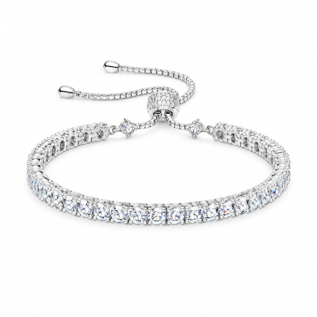 Adjustable moissanite tennis bracelet with a slider and chain ends