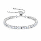 Adjustable moissanite tennis bracelet with a slider and chain ends