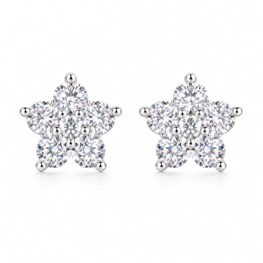 Pair of star-shaped moissanite cluster stud earrings