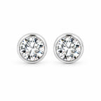 Pair of round moissanite solitaire studs, front view