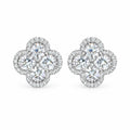 Pair of four-leaf clover moissanite cluster stud earrings