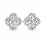 Pair of four-leaf clover moissanite cluster stud earrings