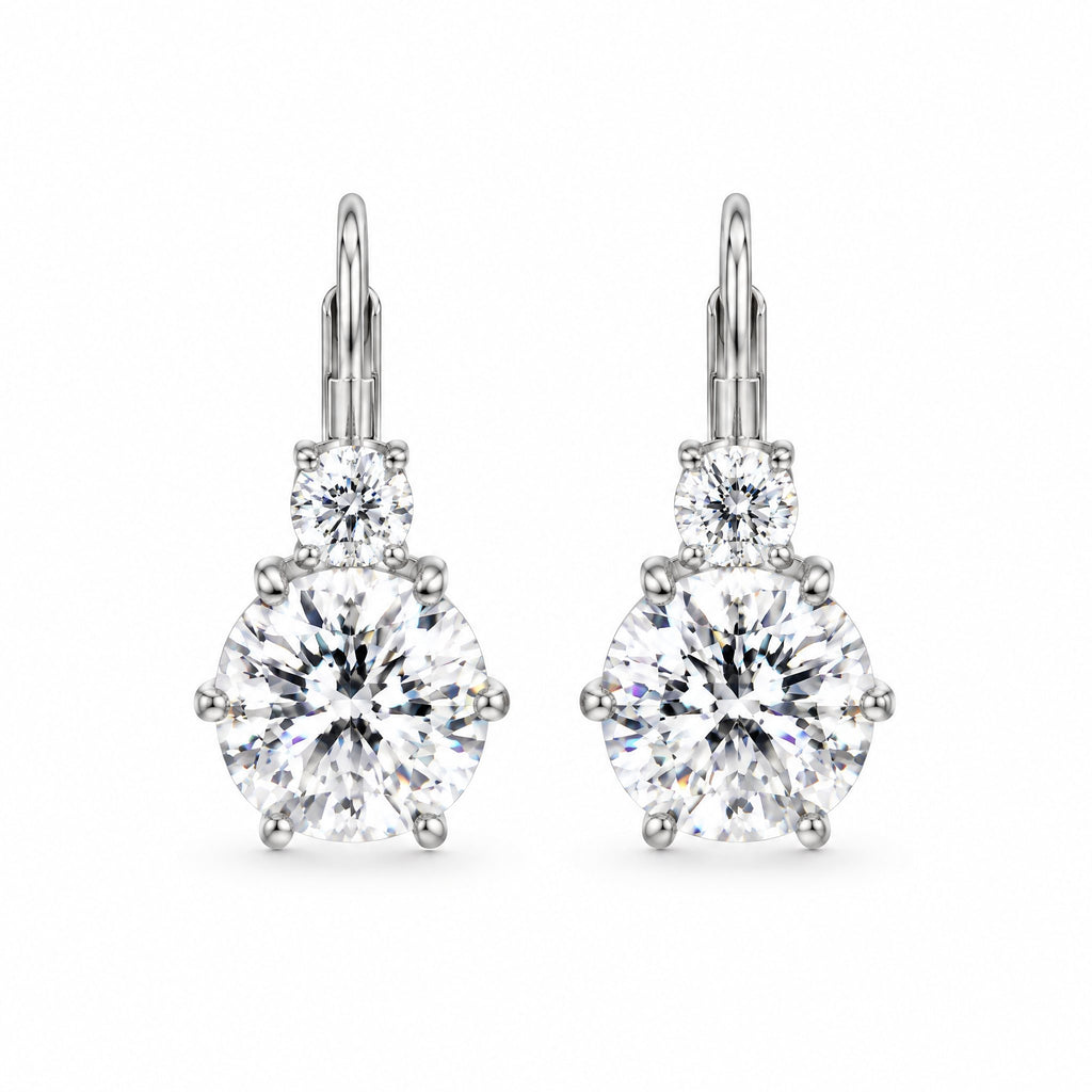 Pair of round moissanite drop earrings with leverbacks