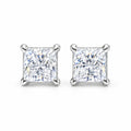 Pair of princess-cut moissanite stud earrings in four-prong settings
