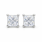 Pair of princess-cut moissanite stud earrings in four-prong settings