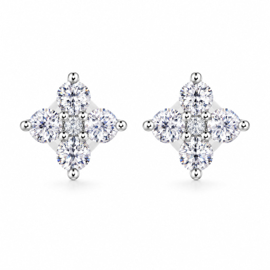 Pair of kite-shaped moissanite cluster stud earrings