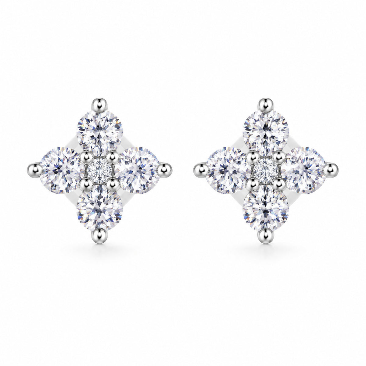 Pair of kite-shaped moissanite cluster stud earrings