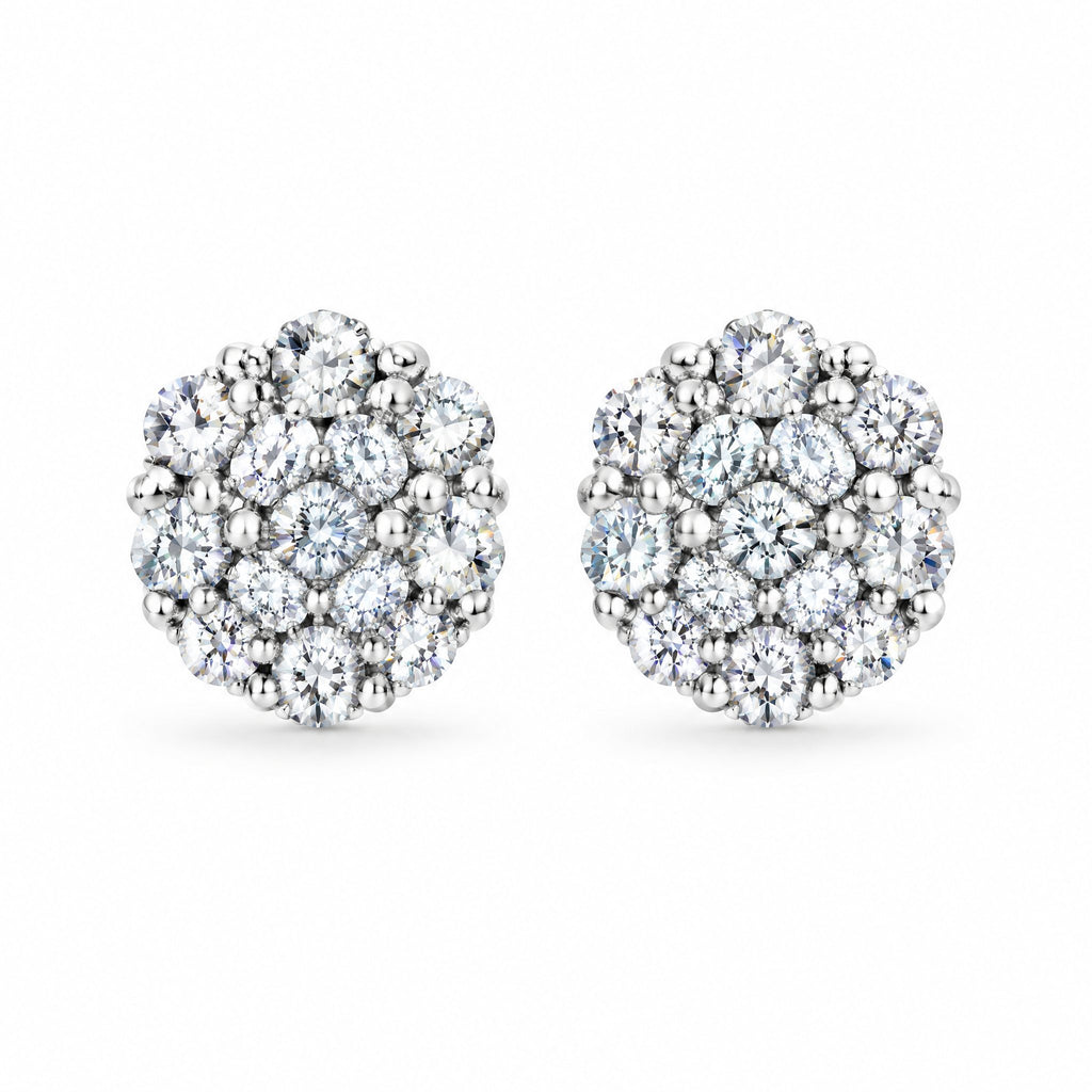 Pair of round moissanite cluster stud earrings