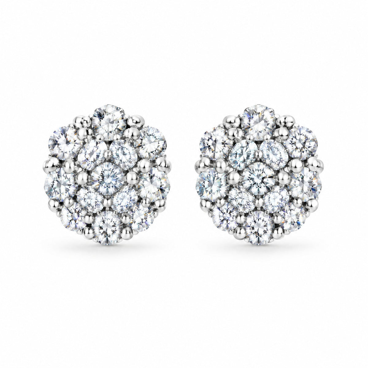 Pair of round moissanite cluster stud earrings