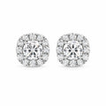 Pair of halo stud earrings with round moissanite centre stones