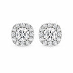 Pair of halo stud earrings with round moissanite centre stones