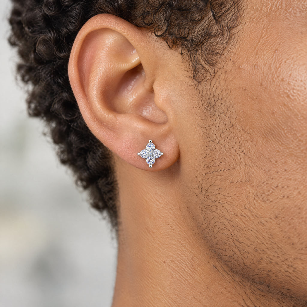 Kite cluster stud earring worn on the earlobe