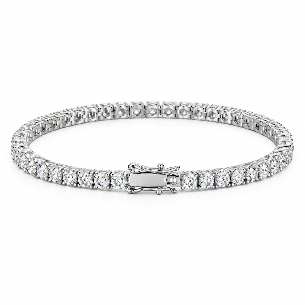 4mm tennis bracelet viewed from the front with the box clasp centred