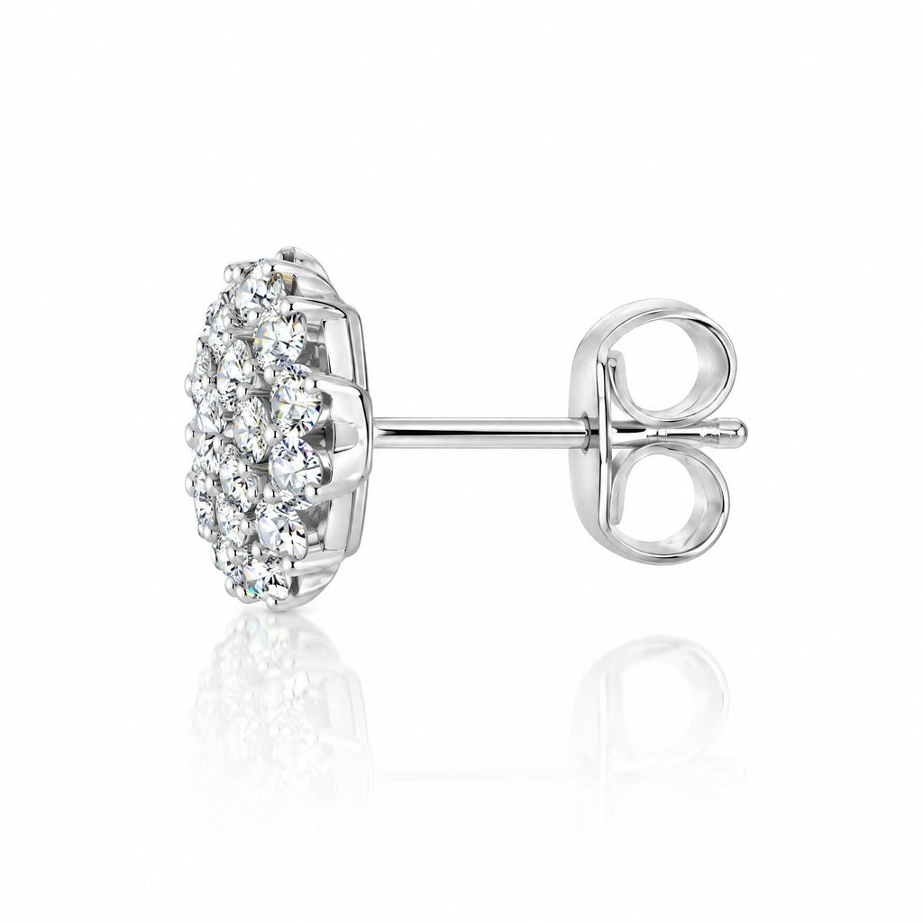 Side view of a round cluster stud earring