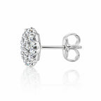 Side view of a round cluster stud earring