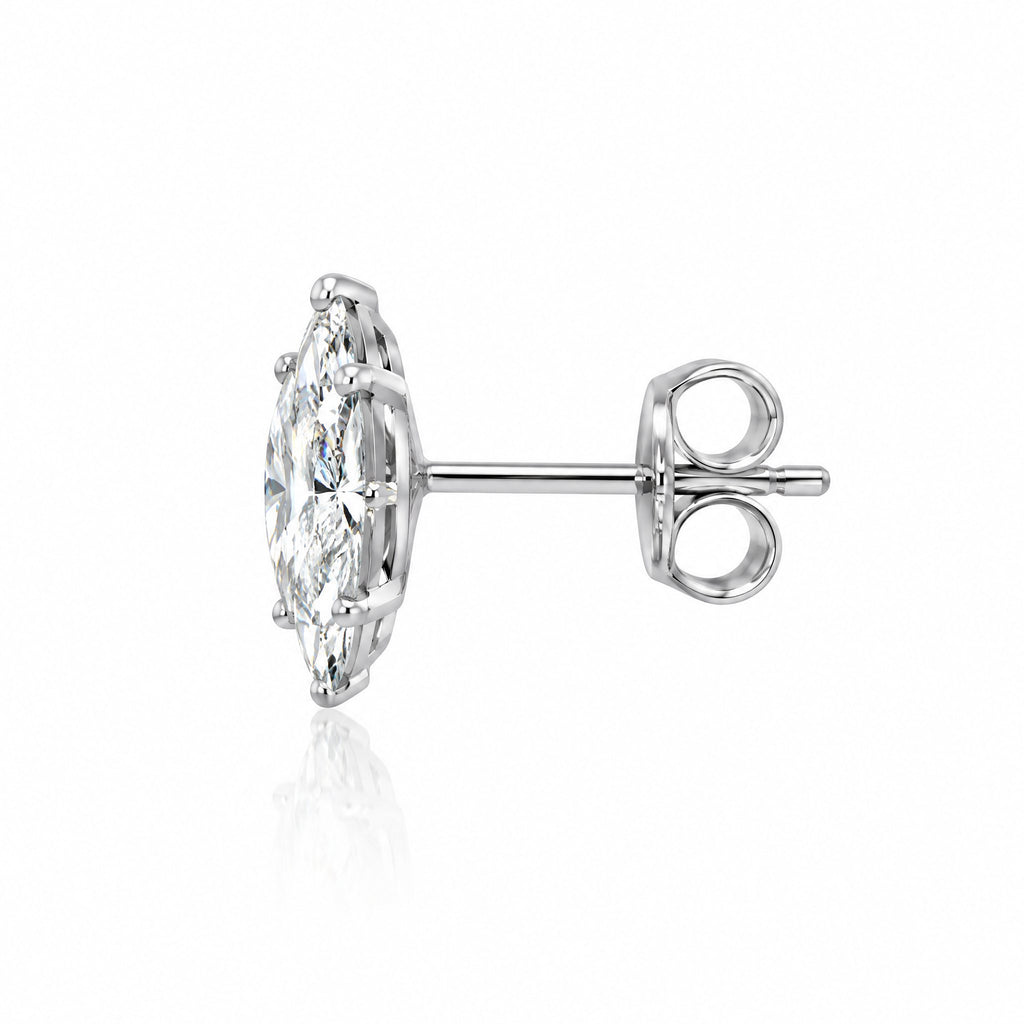 Side view of a marquise stud earring