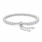 Adjustable tennis bracelet viewed from the front with its slider