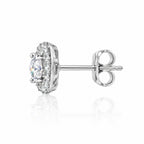 Side view of a round halo stud earring