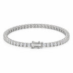 3mm moissanite tennis bracelet laid flat with its box clasp