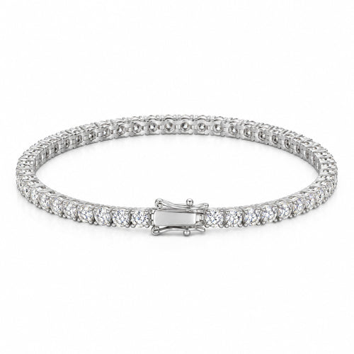 3mm moissanite tennis bracelet laid flat with its box clasp