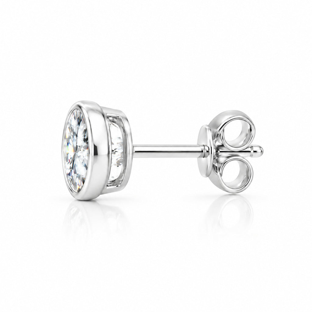 Side view of a round solitaire stud with its butterfly back