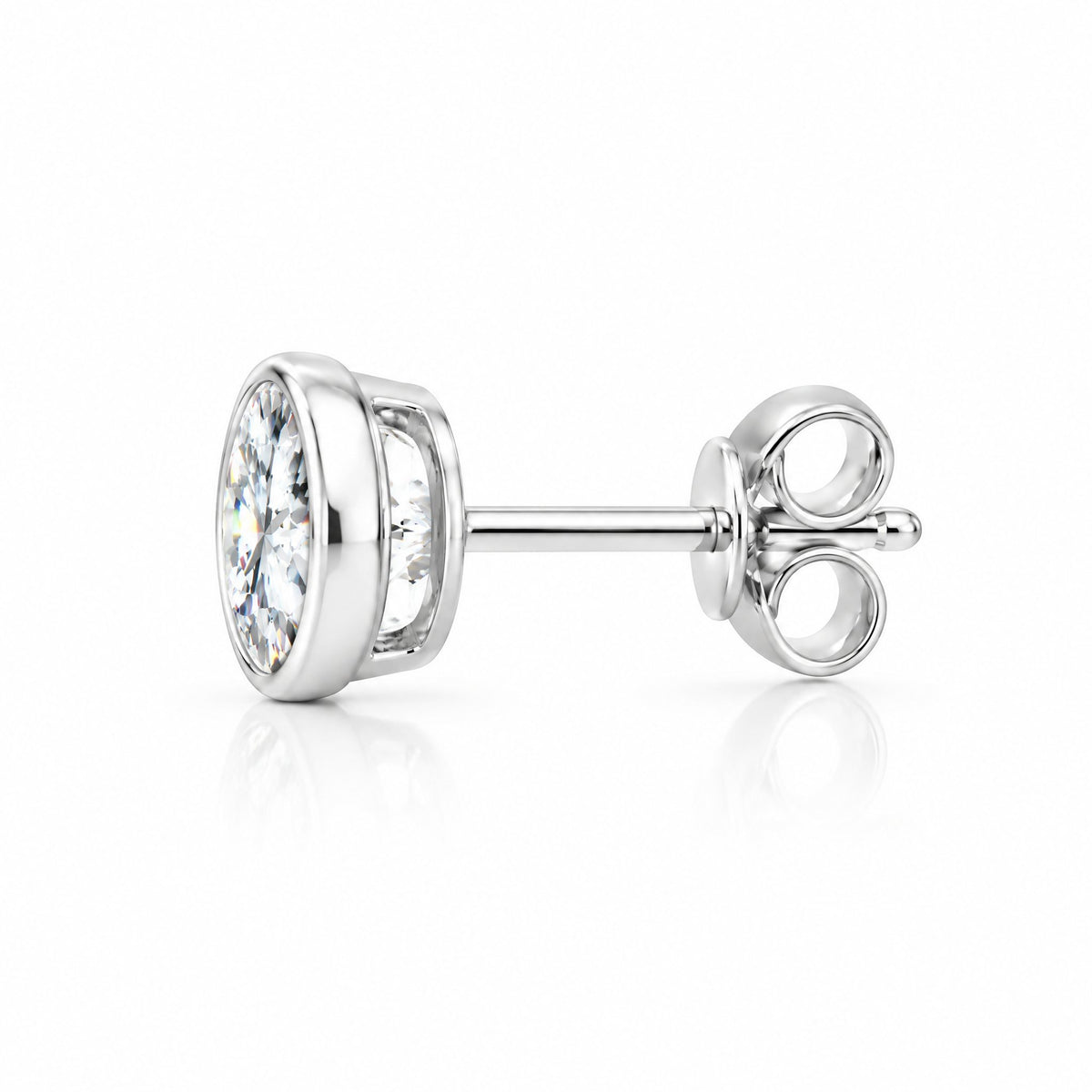 Side view of a round solitaire stud with its butterfly back