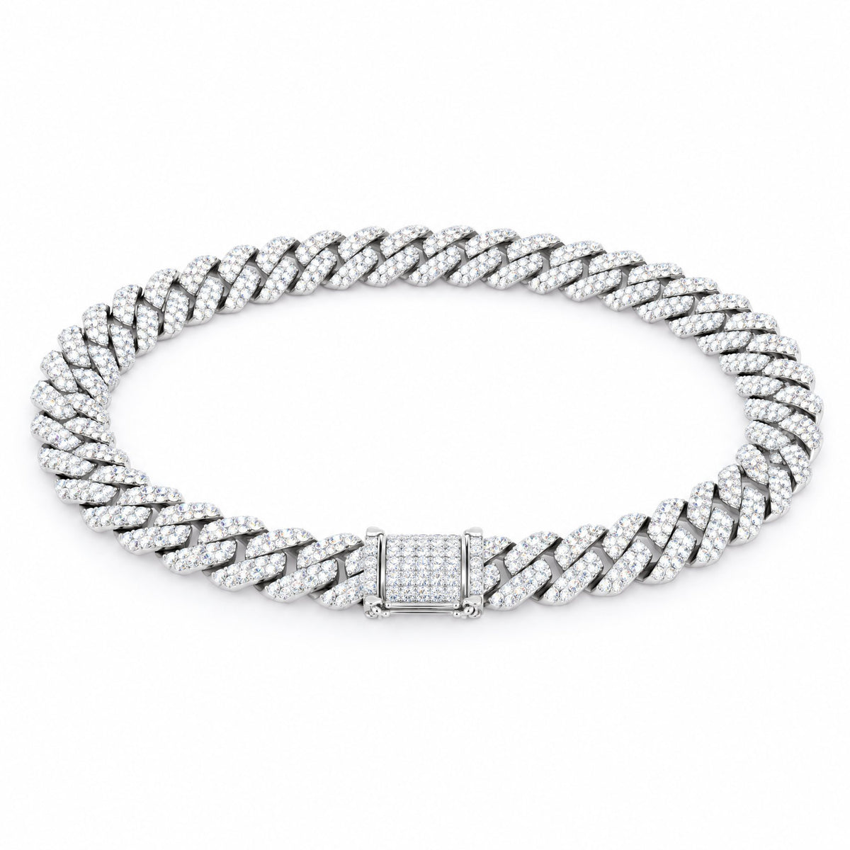 Short closed loop of 10mm iced Cuban links with the clasp in front