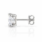 Side view of a princess-cut stud earring with its back