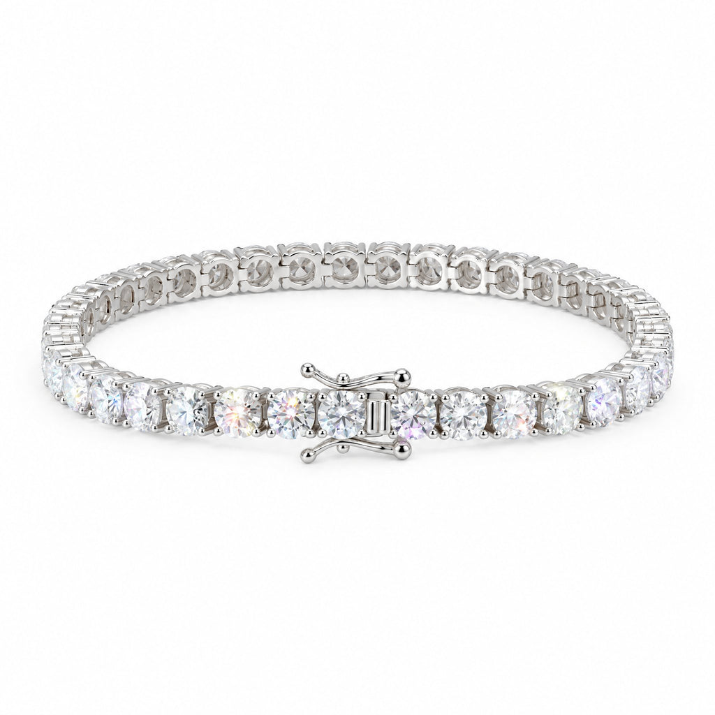 5mm moissanite tennis bracelet laid flat with its box clasp