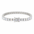 5mm moissanite tennis bracelet laid flat with its box clasp