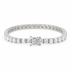 5mm moissanite tennis bracelet laid flat with its box clasp
