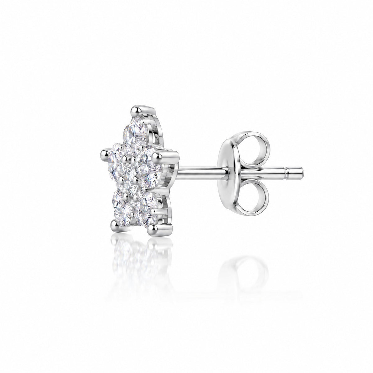 Side view of a star cluster stud earring