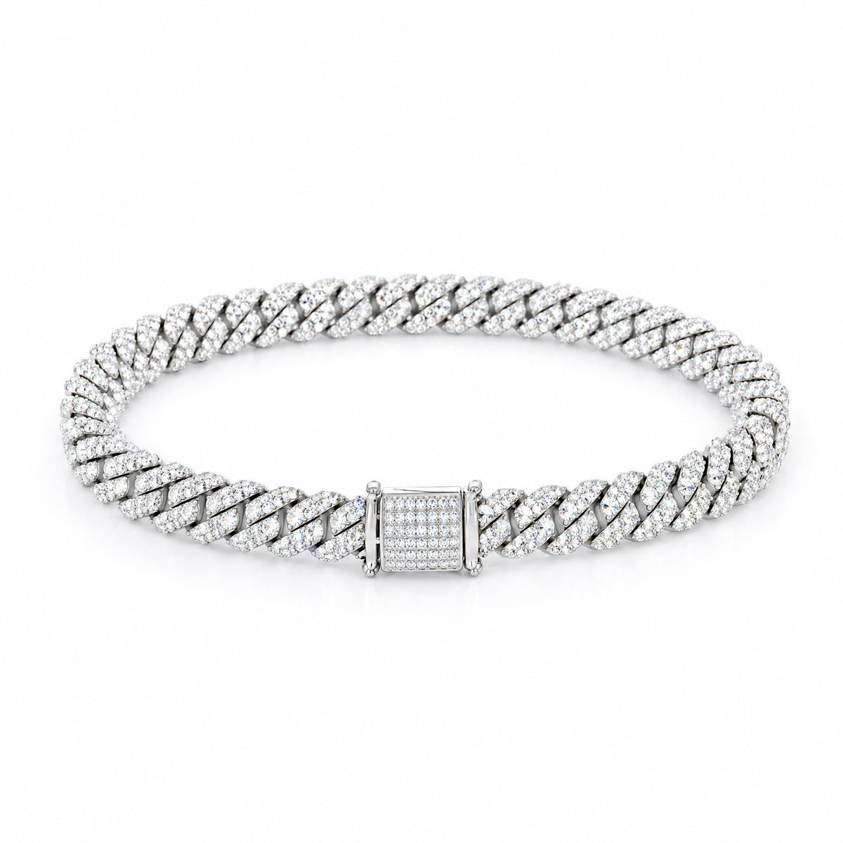 8mm Cuban link bracelet laid flat with the box clasp facing forward
