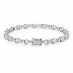 Pear-cut tennis bracelet viewed from the front with the clasp centred