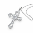 Statement cross pendant with an open, stone-set design on its chain