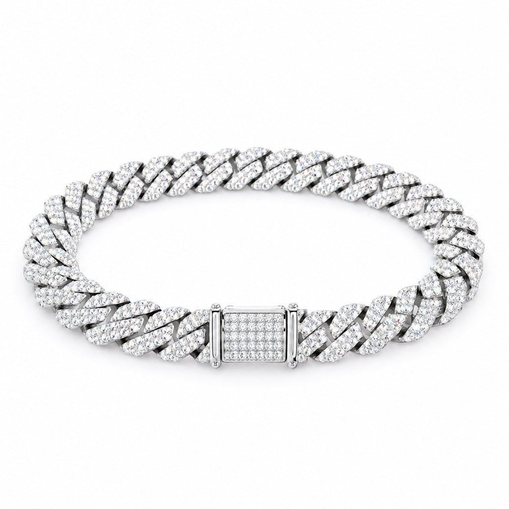10mm iced Cuban link bracelet laid flat with its box clasp