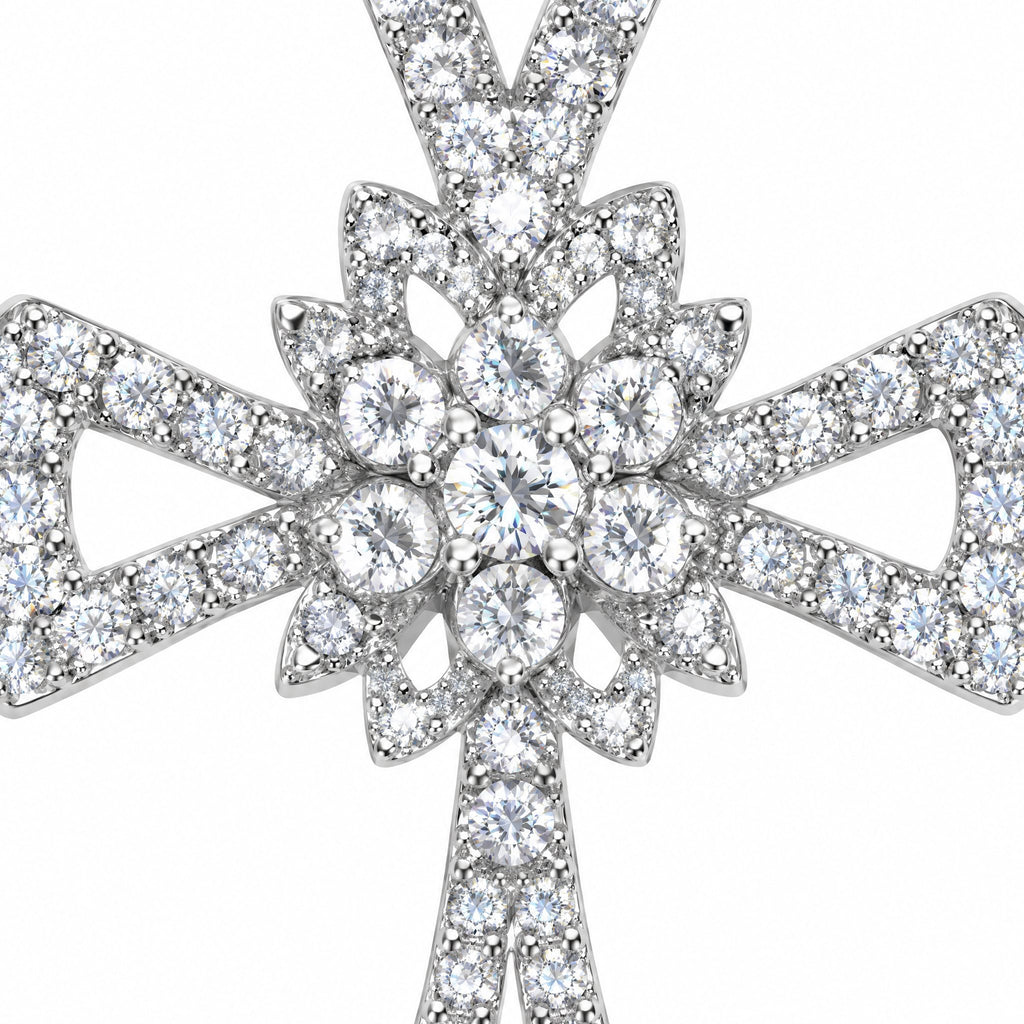 Close-up of the flower-shaped centre of the statement cross