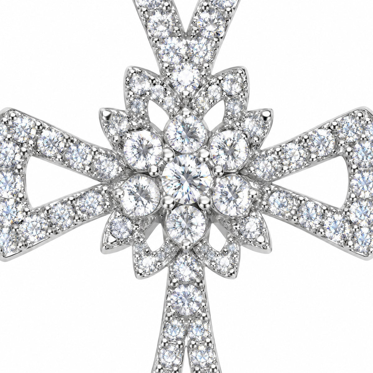 Close-up of the flower-shaped centre of the statement cross