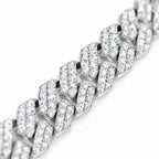 Close-up of the moissanite-set links on an 8mm Cuban chain
