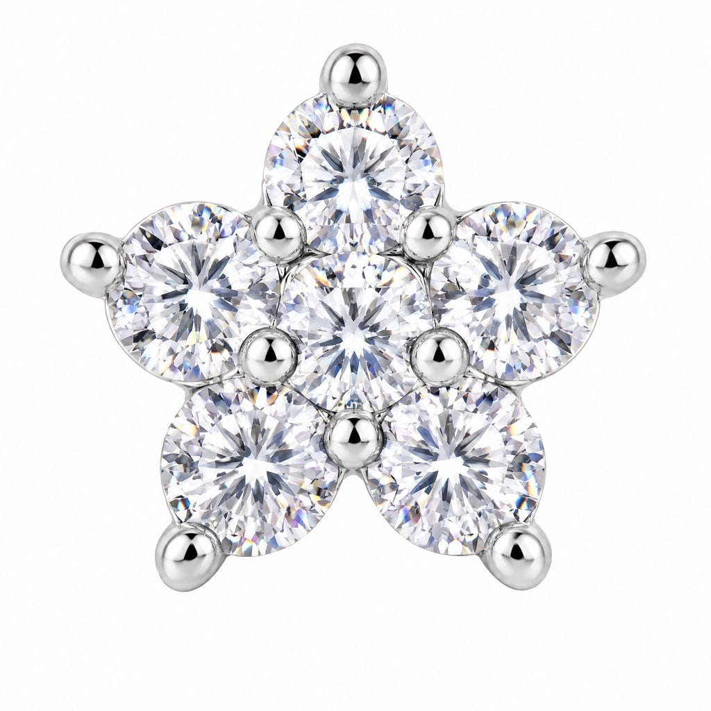 Close-up of the prong-set moissanite stones forming a star