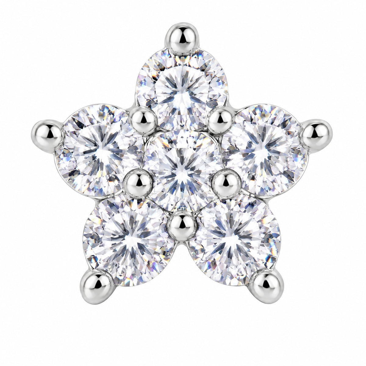 Close-up of the prong-set moissanite stones forming a star