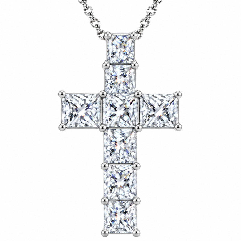 Front view of the slim cross pendant and its square stones