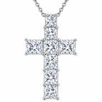 Front view of the slim cross pendant and its square stones