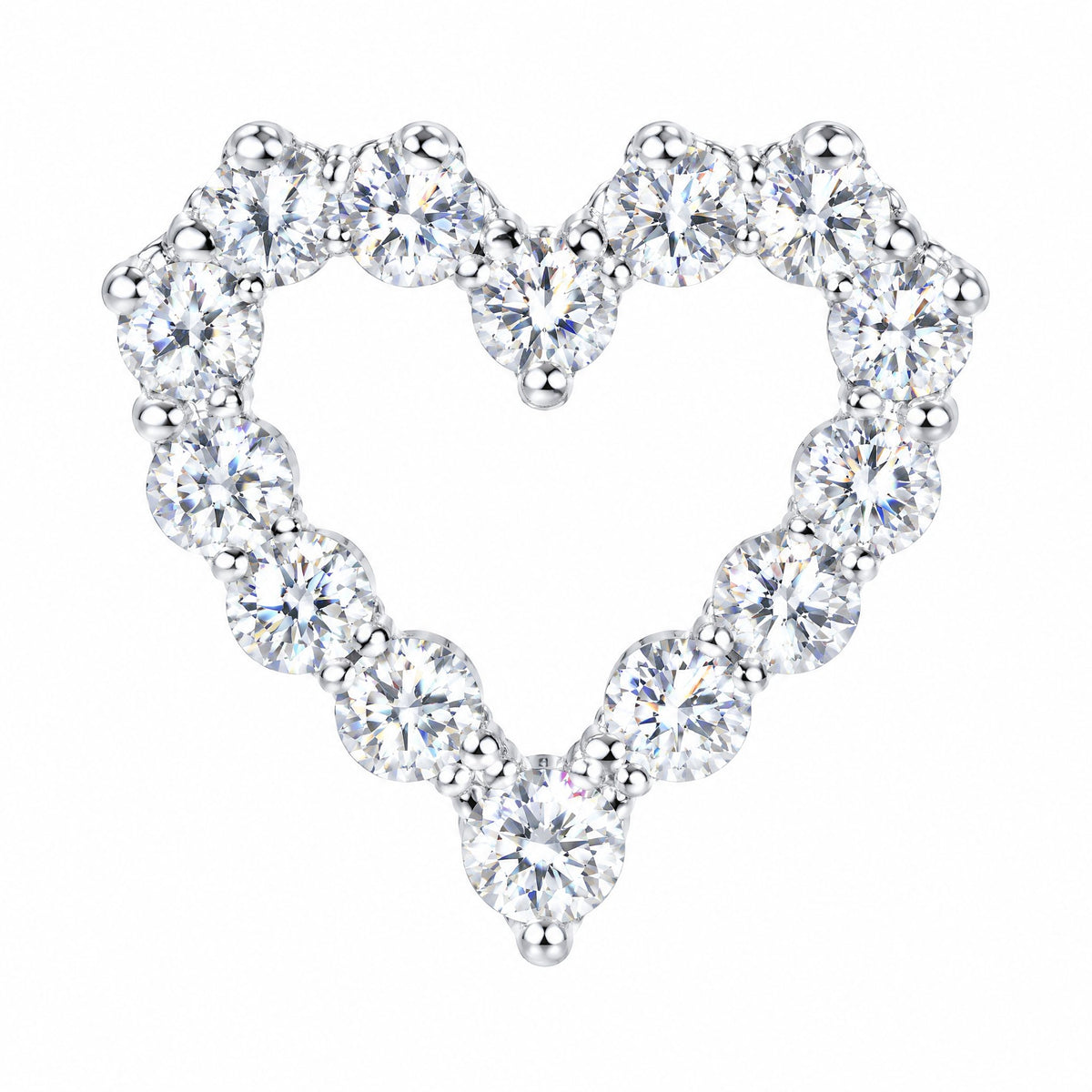 Close-up of the moissanite stones tracing the open heart