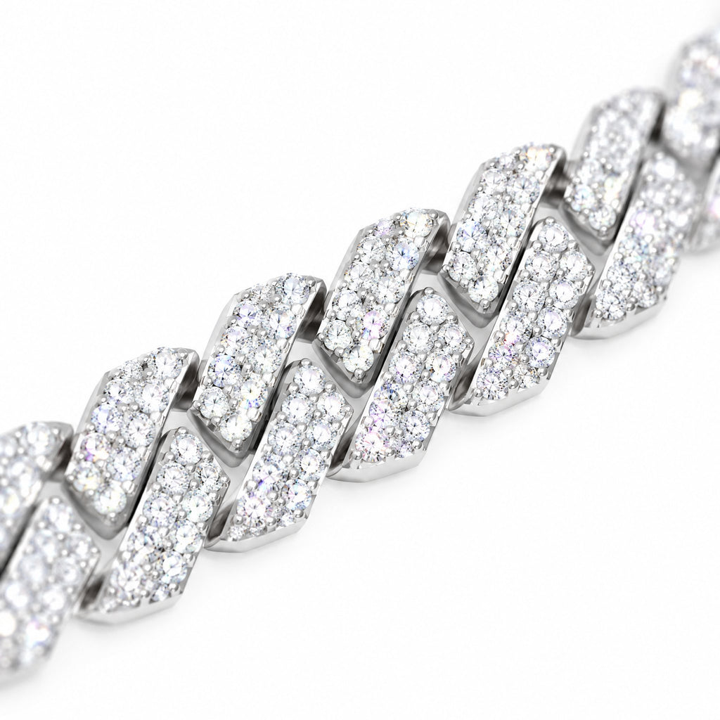 Close-up of moissanite-set links on the 10mm Cuban bracelet