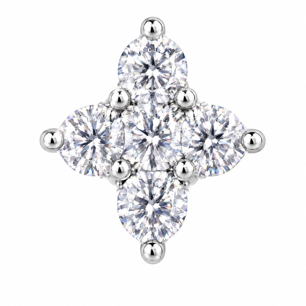 Close-up of round moissanite stones set in a kite shape