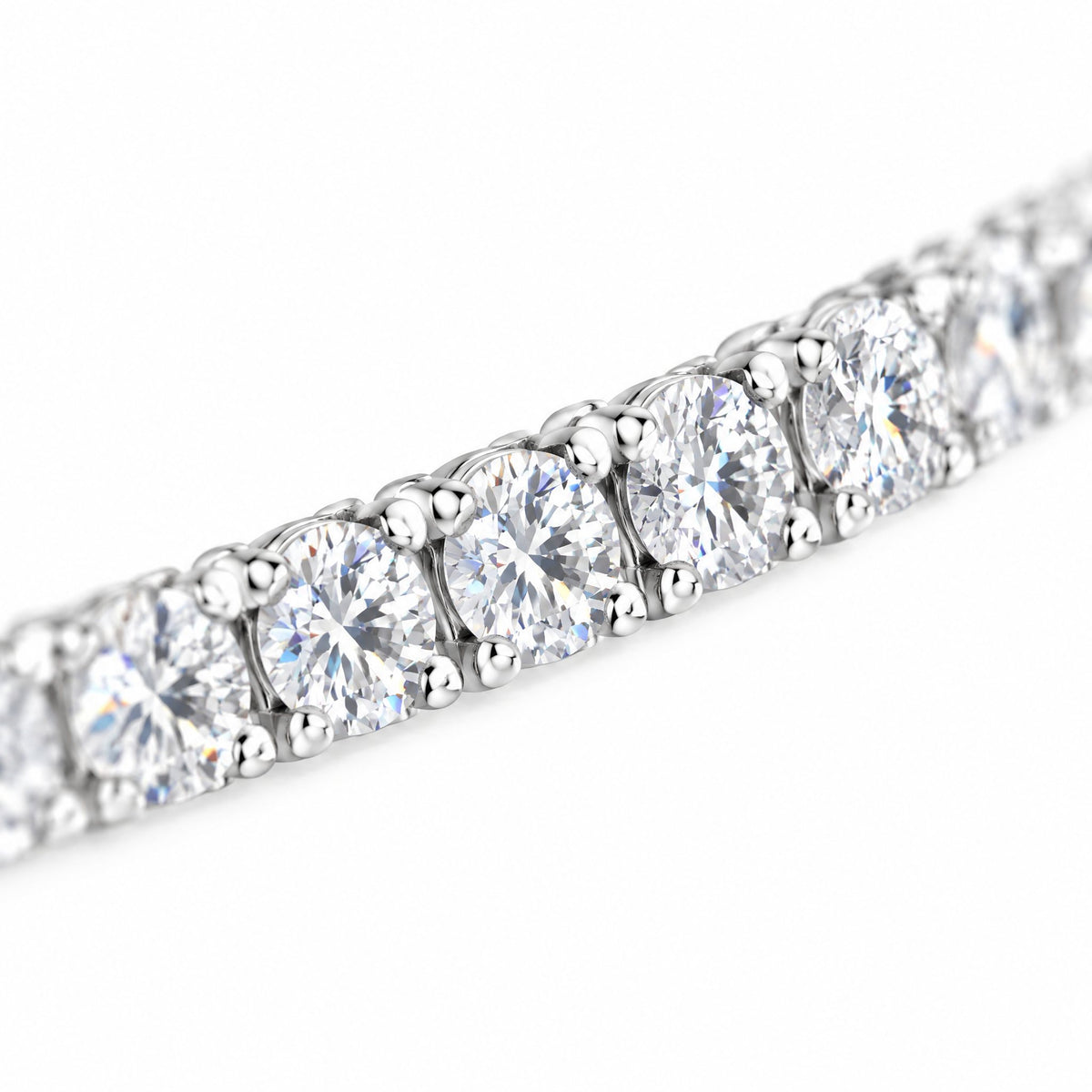 Close-up of the prong-set moissanite stones on the adjustable bracelet