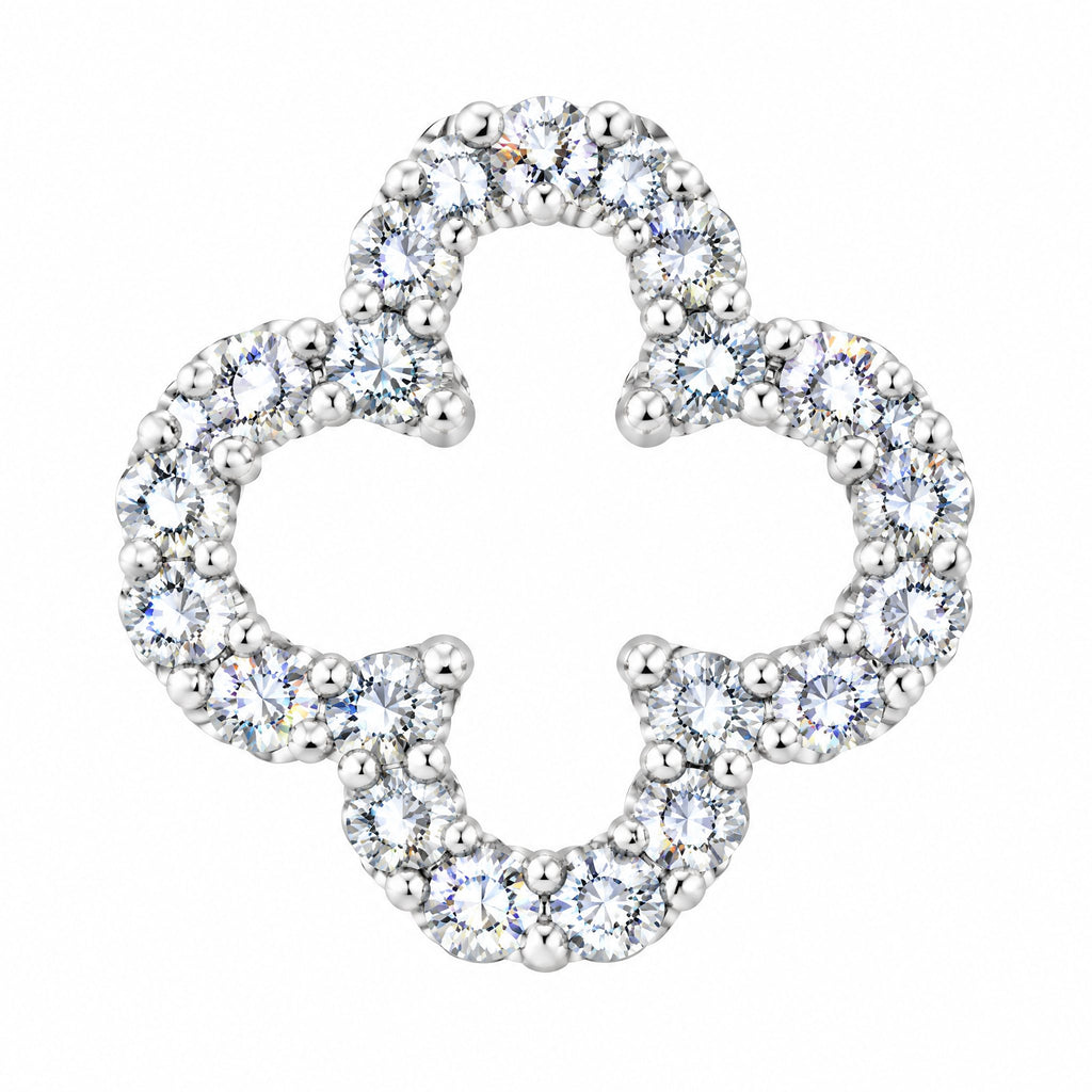 Close-up of the pavé moissanite stones tracing the clover