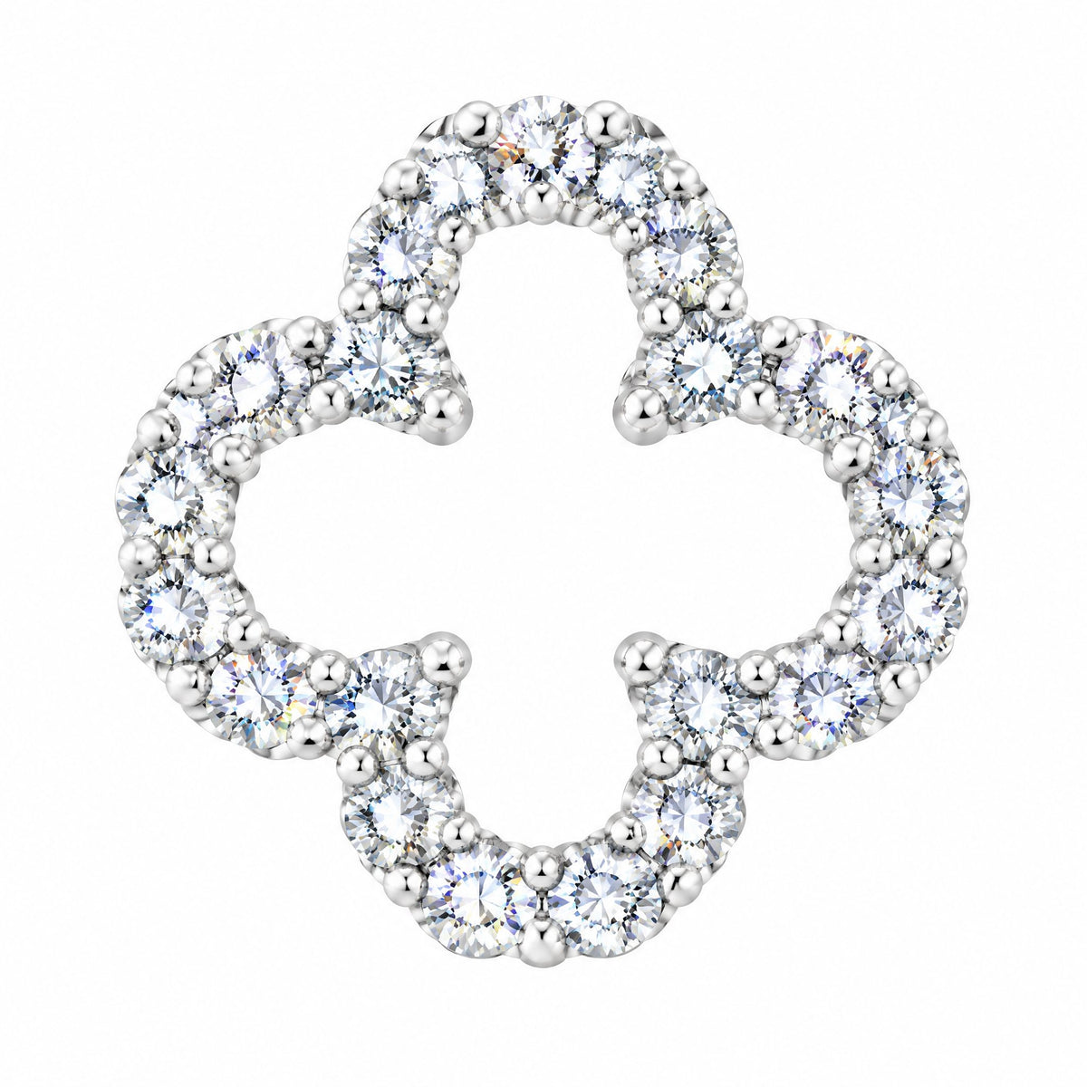 Close-up of the pavé moissanite stones tracing the clover
